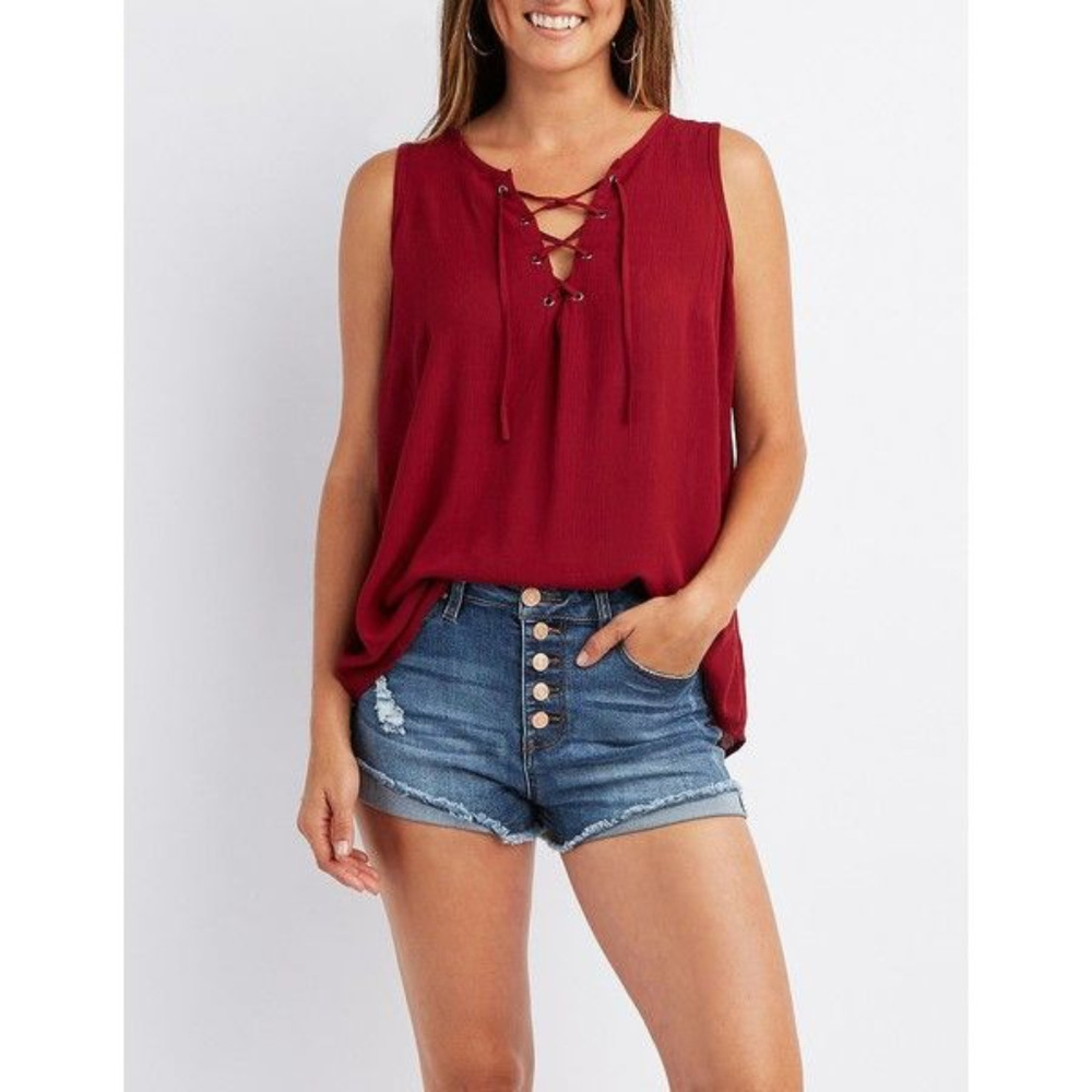 Tank Top Laced Front Crop Detailed Back Flow